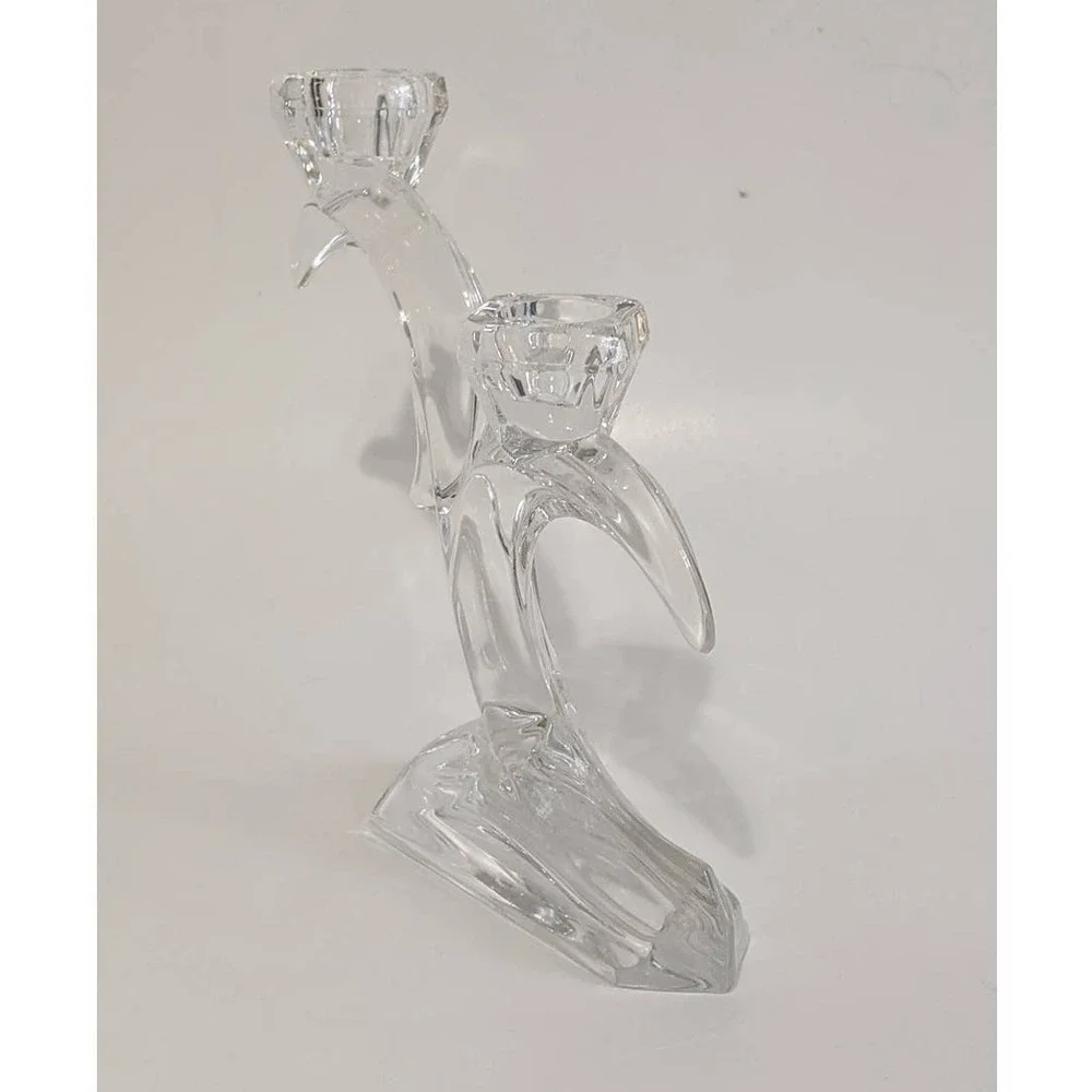 Vintage Crystal Double Candlestick Holder Sculptural Art‎ Deco Style Candelabra